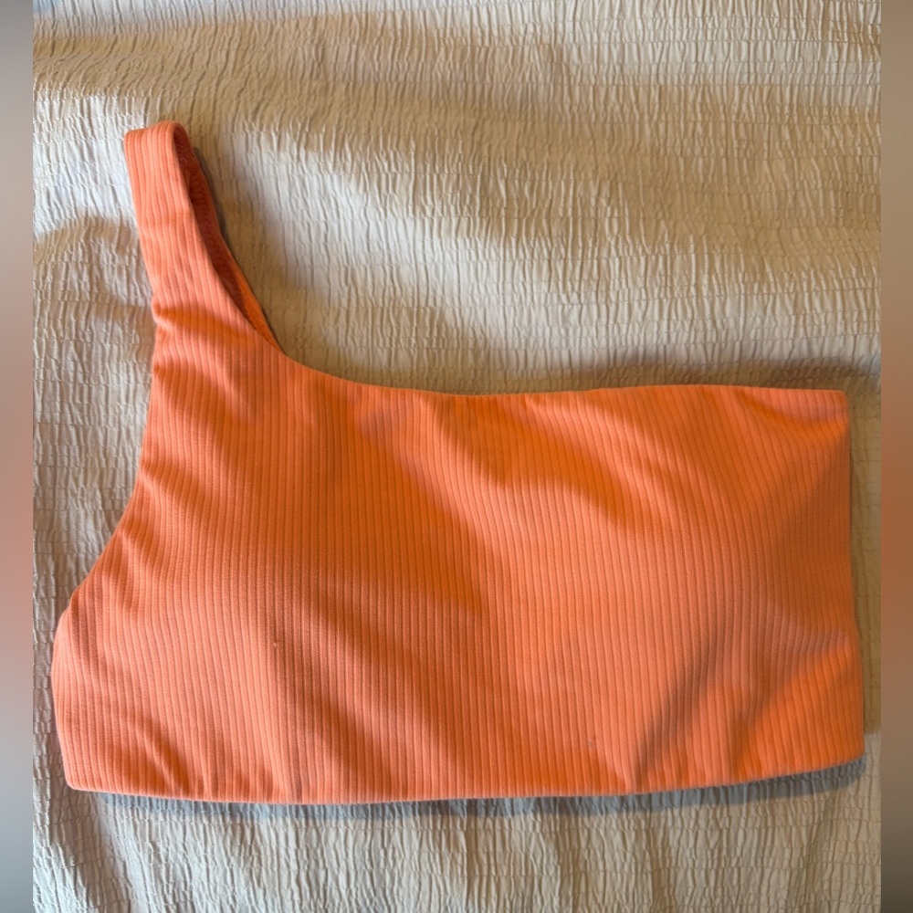 Lululemon Ribbed Nulu Asymmetrical Yoga Bra in Sunny Coral - Picture 2 of 4